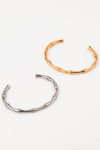 Close-up of bamboo segment texture on stainless steel bangle
