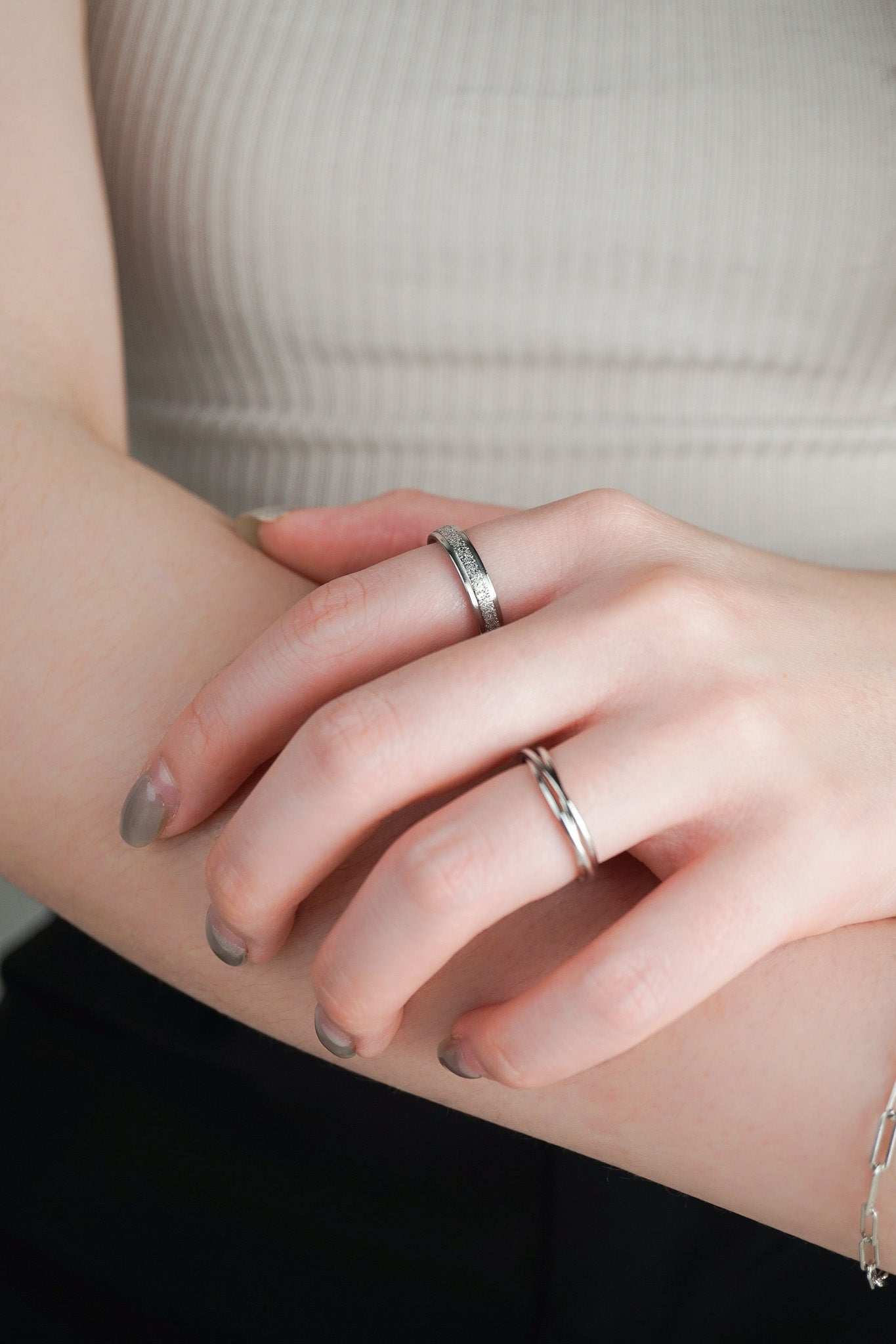Colette Frosted Matte Ring shown as couple set