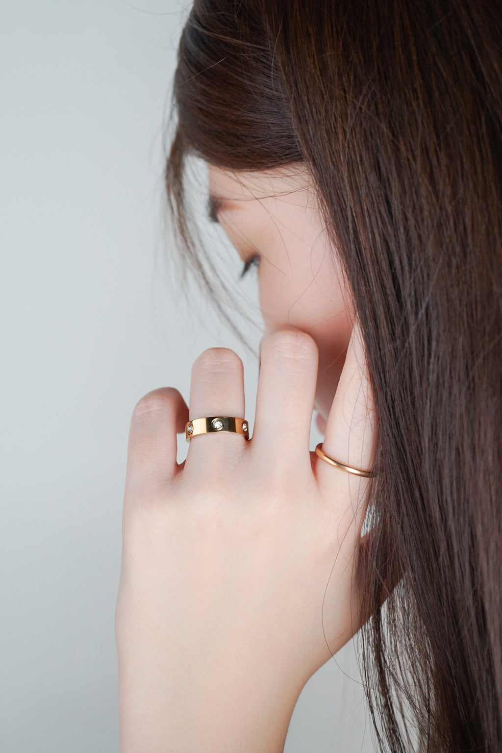 Lenn Diamond Band Ring stacked with other rings
