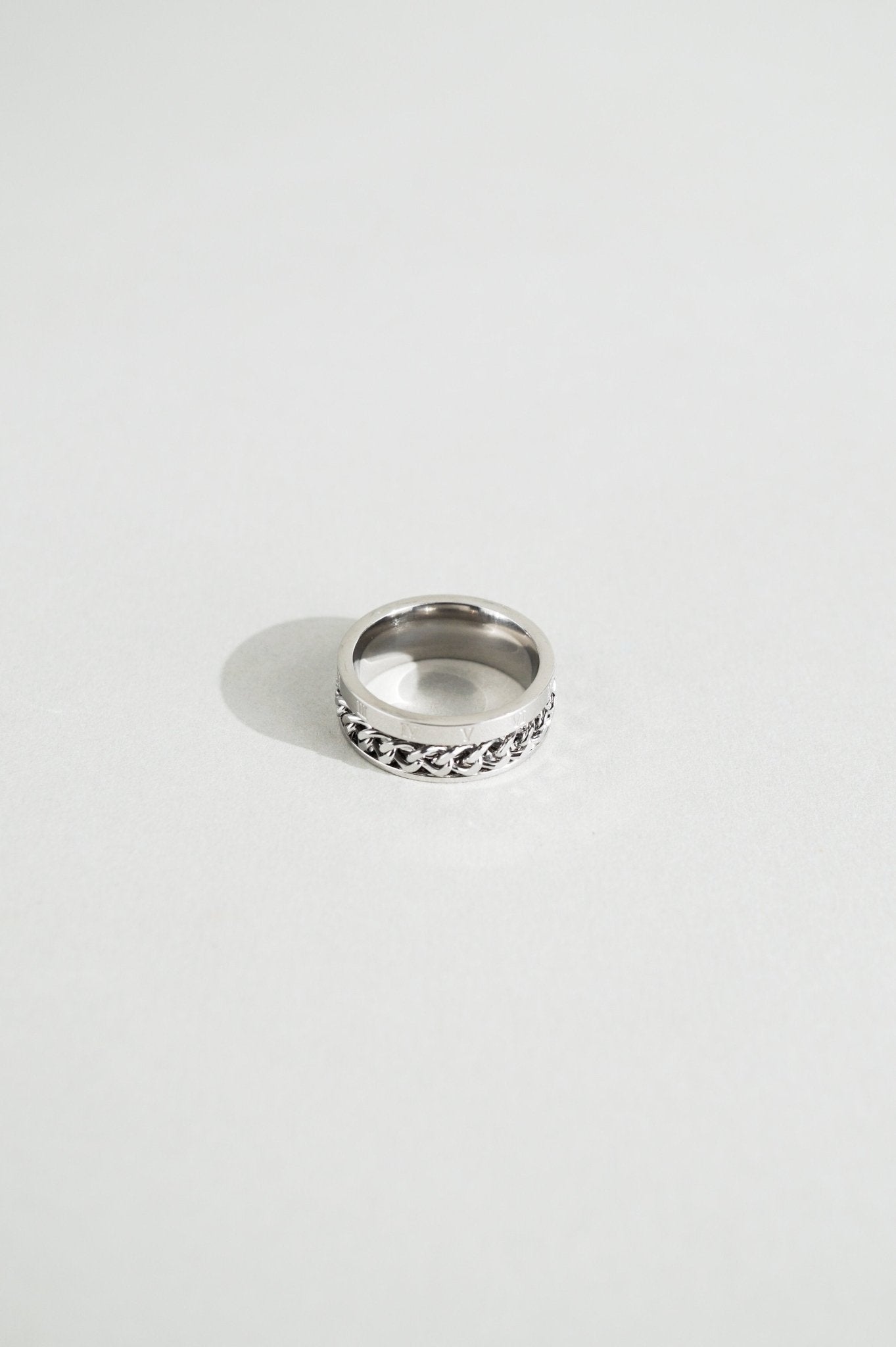 MNML Phoenix Numerals Chain Ring in stainless steel silver — front view, Roman numerals ring Malaysia