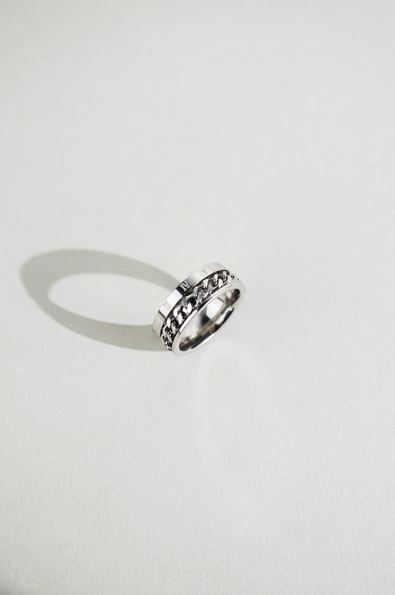 Two-tier profile detail on MNML Phoenix Numerals Chain Ring — numerals band and chain channel