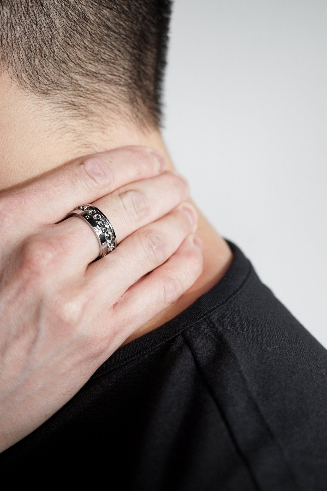 Male model wearing MNML Phoenix Numerals Chain Ring — bold men's ring Malaysia