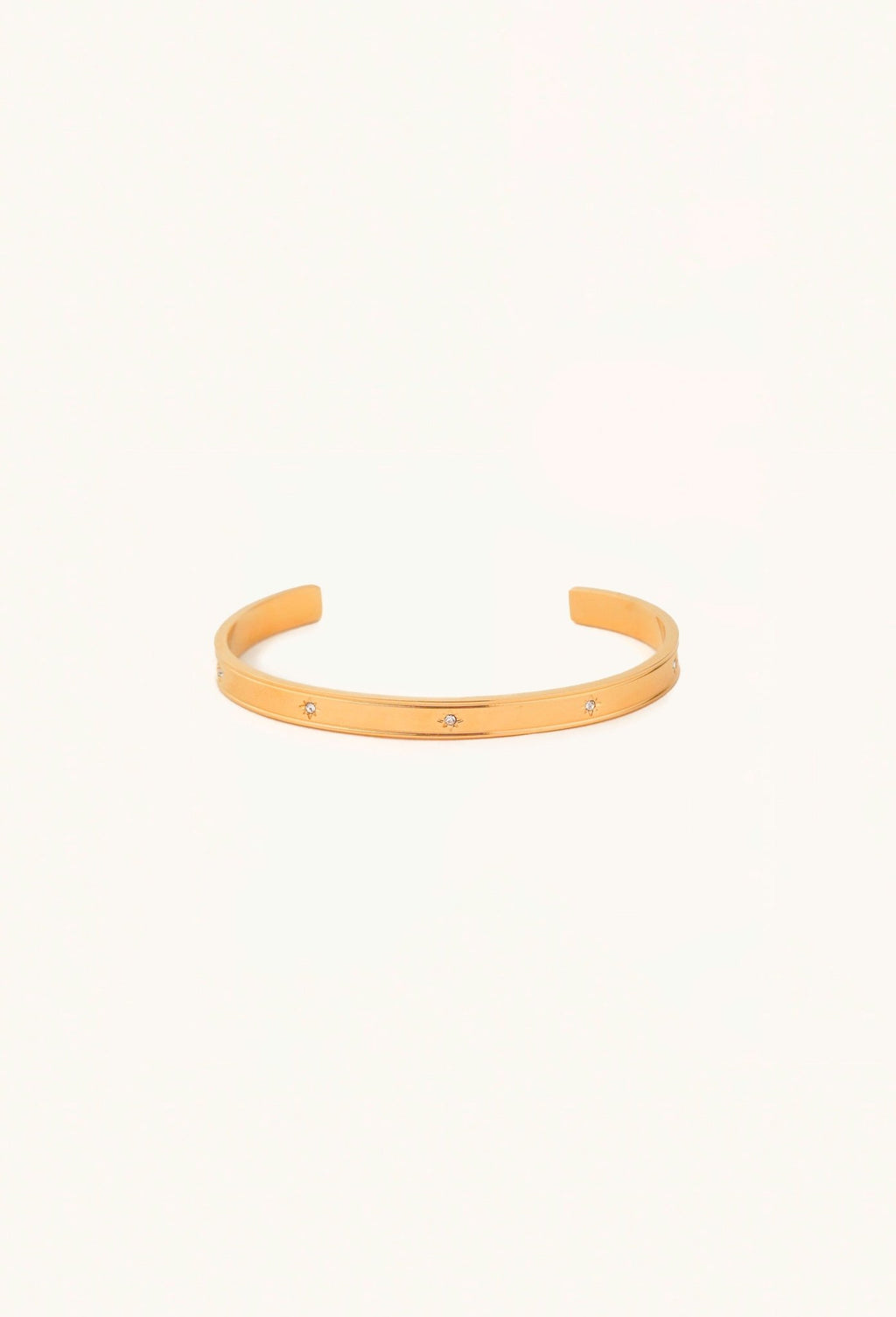 Flat rectangular band profile detail on Star Spangled Bangle, 18K gold plated stainless steel