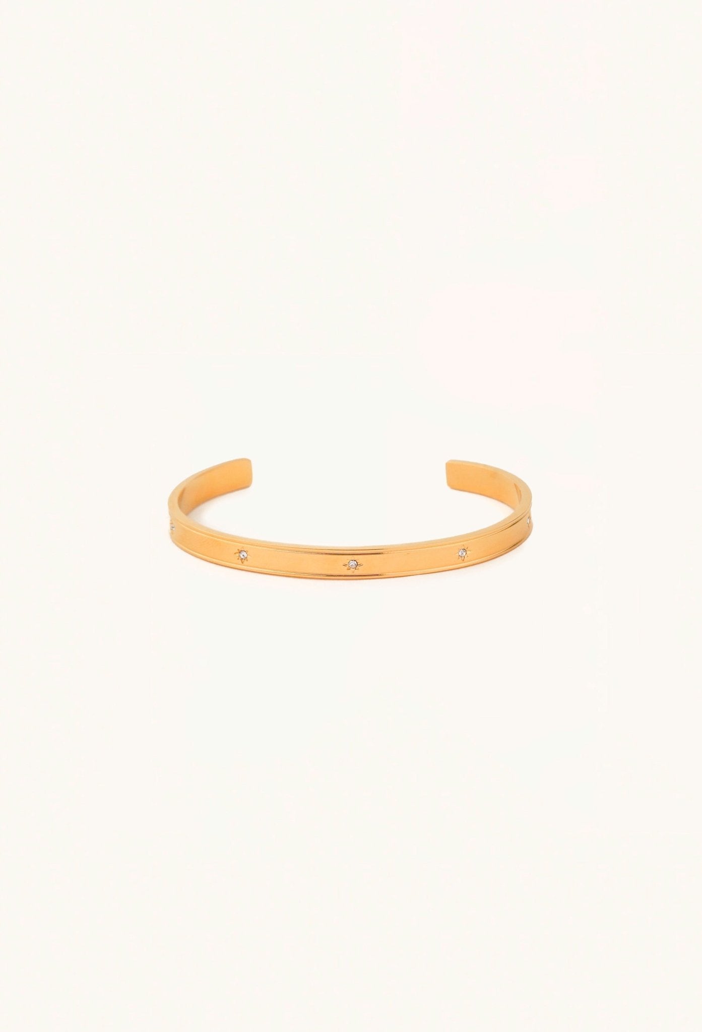 Flat rectangular band profile detail on Star Spangled Bangle, 18K gold plated stainless steel
